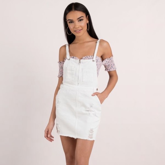 white overall skirt outfit